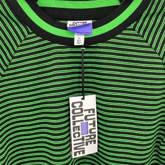 Future Collective Green Striped Long Sleeve Crop Top and Knit Mini Skirt Set 1X - Picture 5 of 9